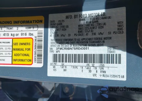 2025 Ford Bronco Sport Big Bend from USA, damaged, VIN 3FMCR9BN7SRE43051